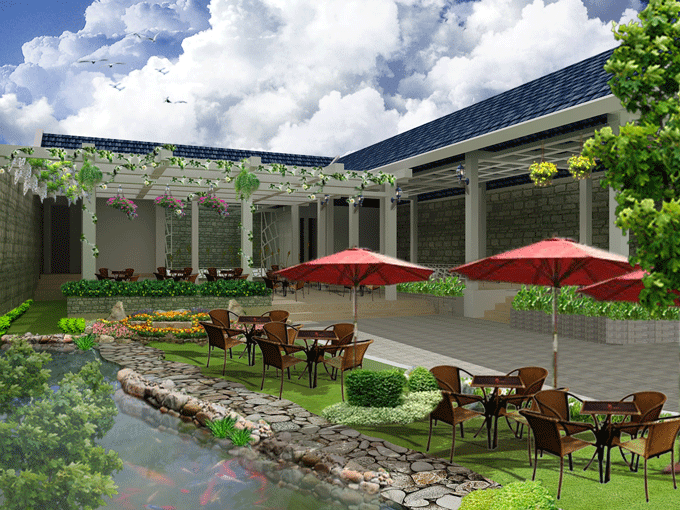 thiết kế cafe san vuon